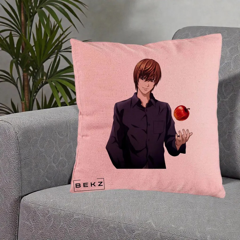 Perna Personalizata Death Note Light Yagami cu Mar, 40x40 cm, Roz, Husa Detasabila, Perna Inclusa, BEKZ®