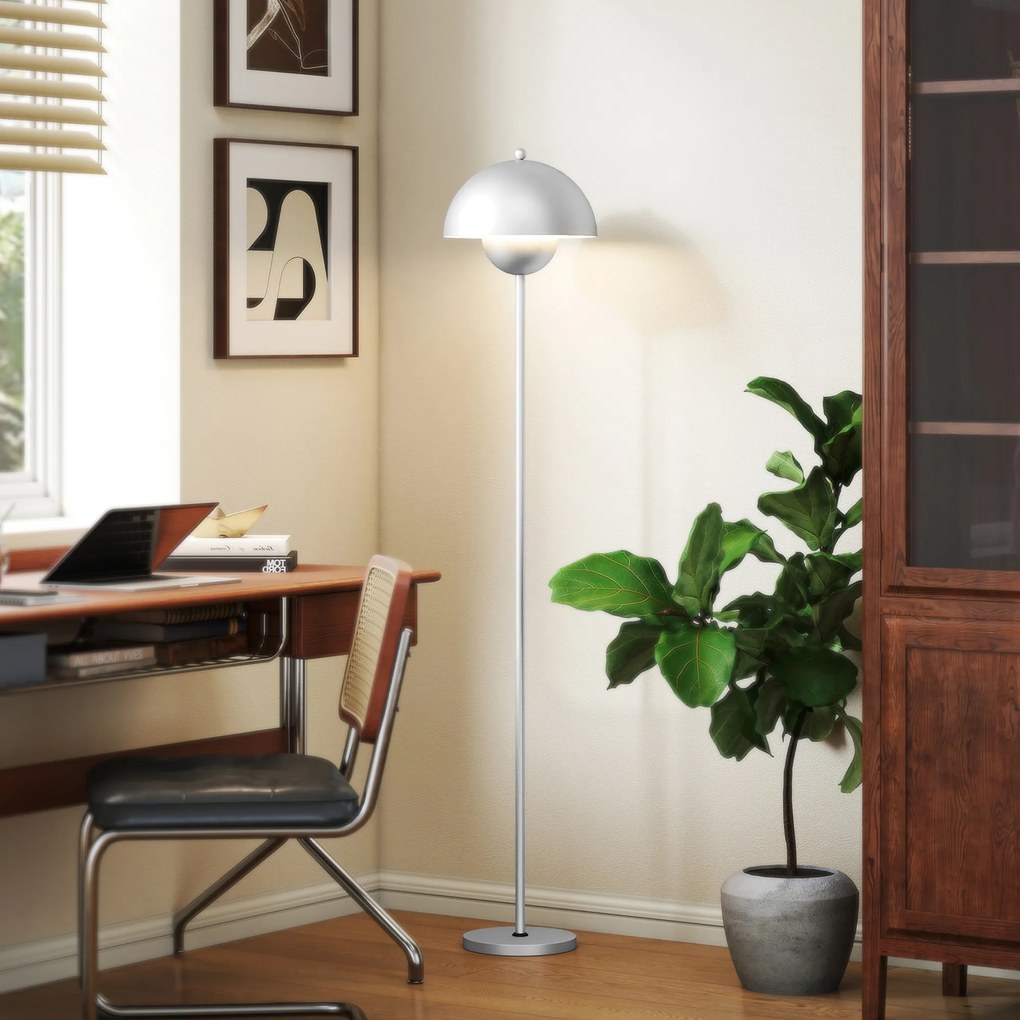 HOMCOM Lampă de podea pentru living modernă cu abajur în formă de bol, întrerupător de picior, soclu E27, fără bec, Ø30x155 cm Argintiu | Aosom Romania