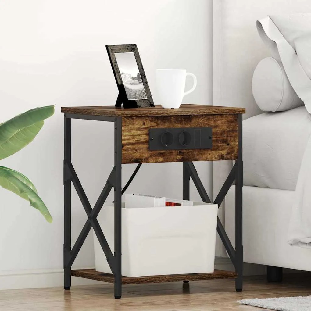 vidaXL Dulap de noapte Stejar afumat 41 x 31 x 51 cm Lemn compozit