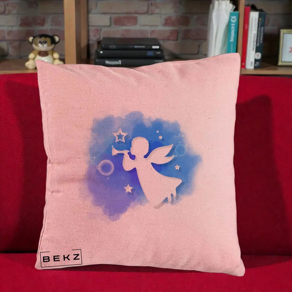 Perna Decorativa Inger cu Trompeta Albastru, 40x40 cm, Roz, Husa Detasabila, Perna Inclusa, BEKZ®