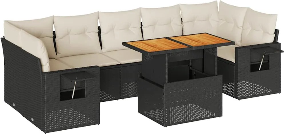 vidaXL Set mobilier de grădină cu perne, 8 piese, negru, poliratan