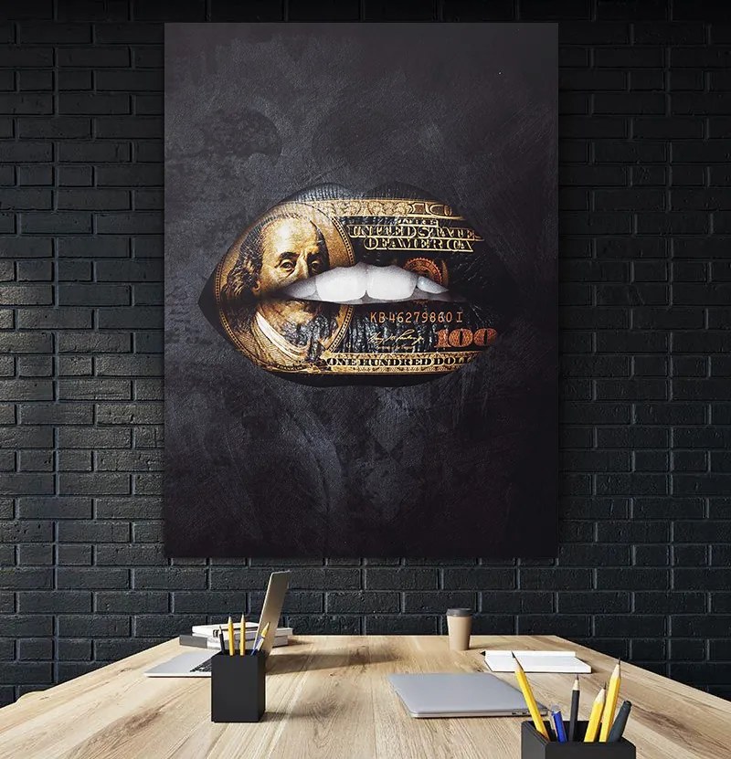 Tablou canvas Dollar Gold Lips 120x80 cm