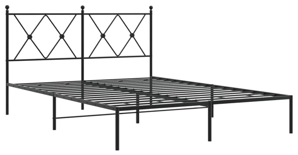 376502 vidaXL Cadru de pat metalic cu tăblie, negru, 140x190 cm