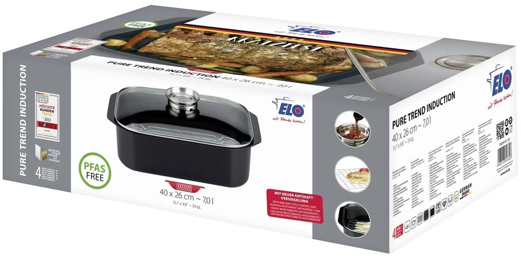 Elo 82660 Tavă de copt cu capac din sticlă șimâner cu aromă Pure Trend 40 x 26 cm