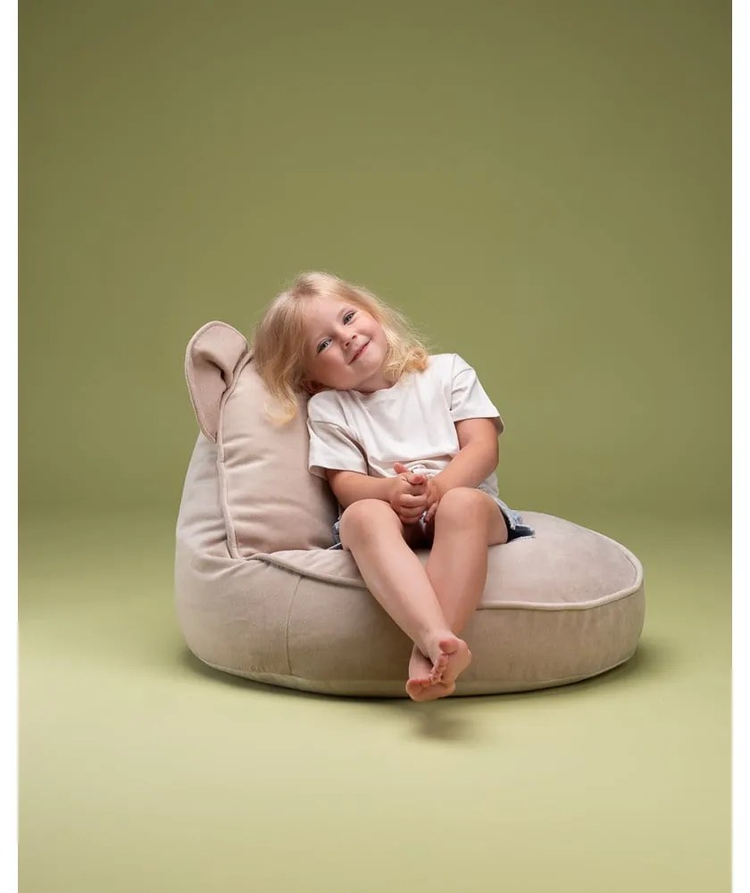 Fotoliu puf pentru copii bej cu tapițerie din catifea Bear – Wigiwama