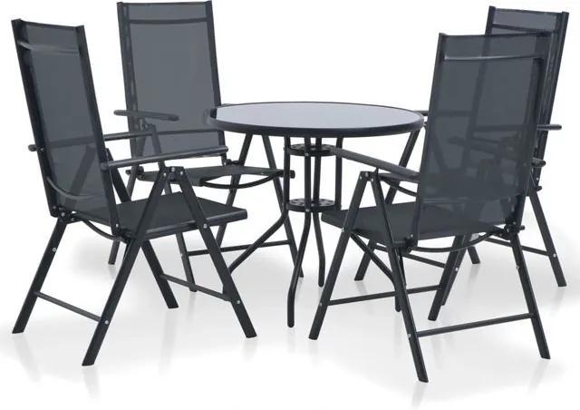 vidaXL Set mobilier de exterior, 5 piese, aluminiu și textilenă, negru