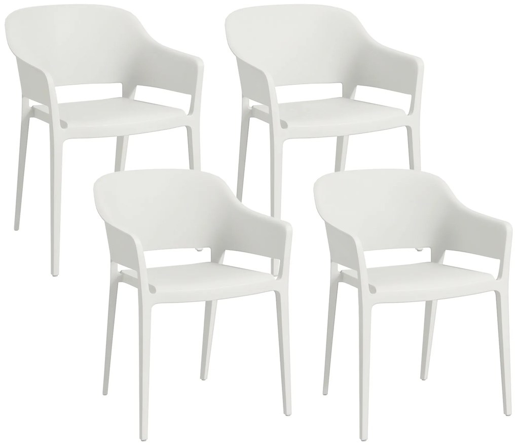 Outsunny Set din 4 Scaune de Grădină, Scaune Stivuibile de Exterior cu Spătar Înalt și Cotiere, 56x54.5x77.5 cm, Alb | Aosom Romania