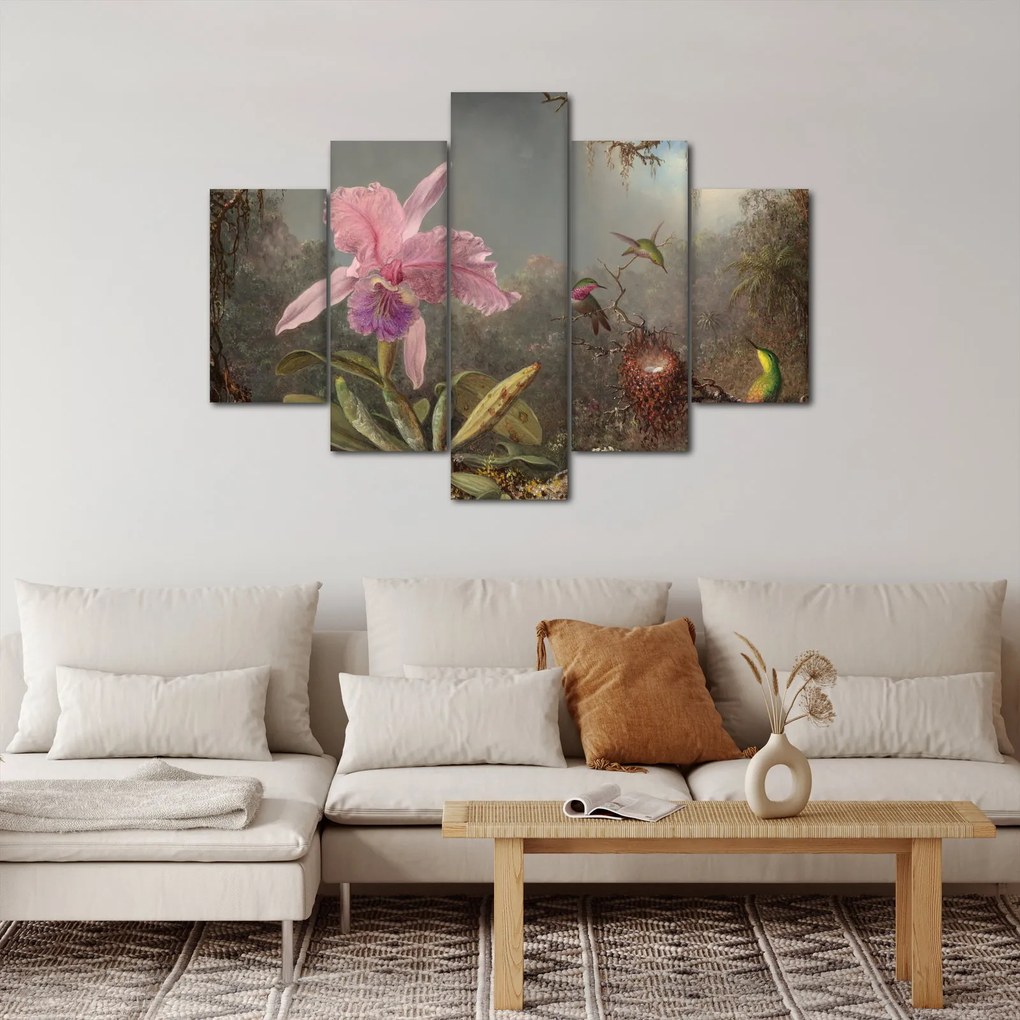 Tablou - Martin Johnson Heade, Cattleya Orchid and Three Hummingbirds, reproducere (150x105 cm)