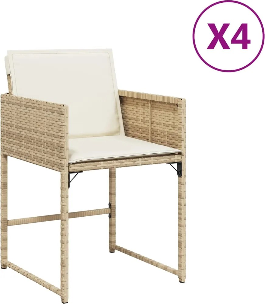 vidaXL Scaune de grădină cu perne, 4 buc., bej, poliratan