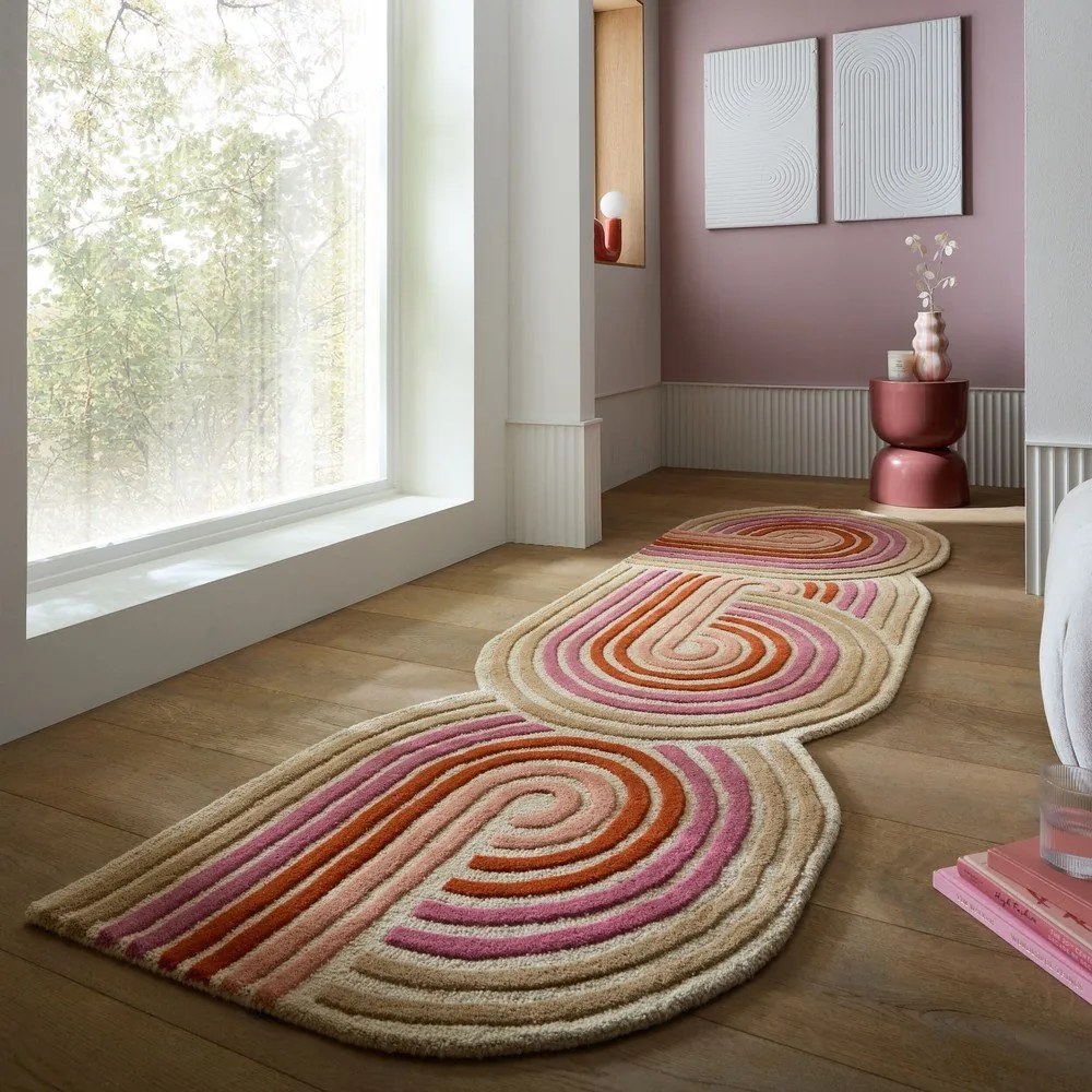 Covor tip traversă roz țesut manual din lână 80x300 cm Spiral Shaped – Flair Rugs