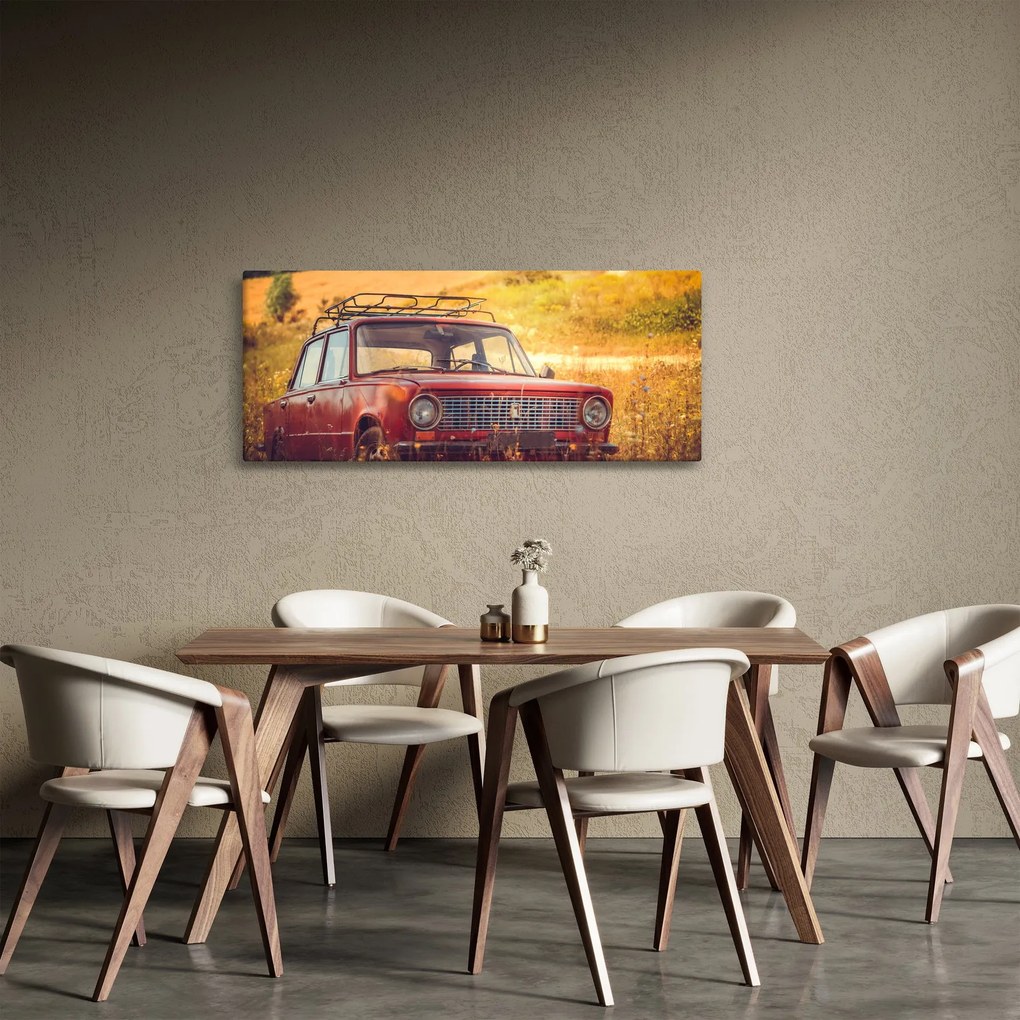 Tablou cu mașină în câmp (120x50 cm)