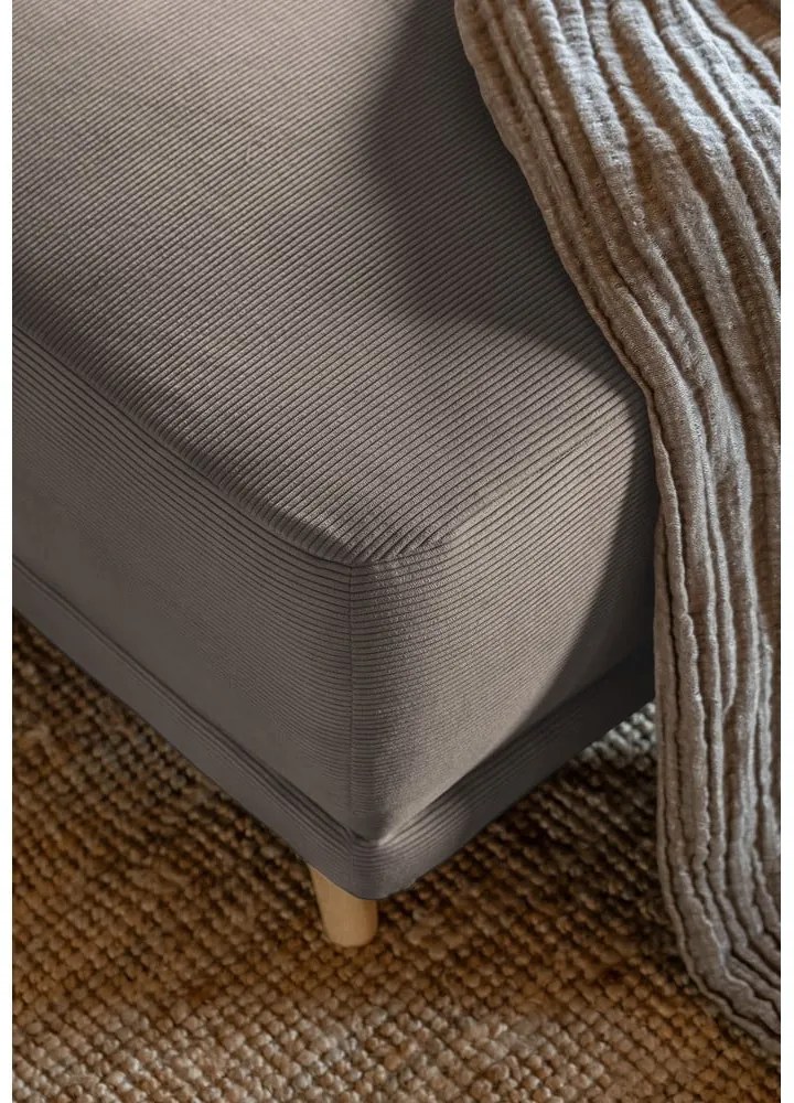 Colțar maro deschis extensibil cu tapițerie din catifea reiată (colț dreapta/în formă de "U") Lazy Lukka – Miuform