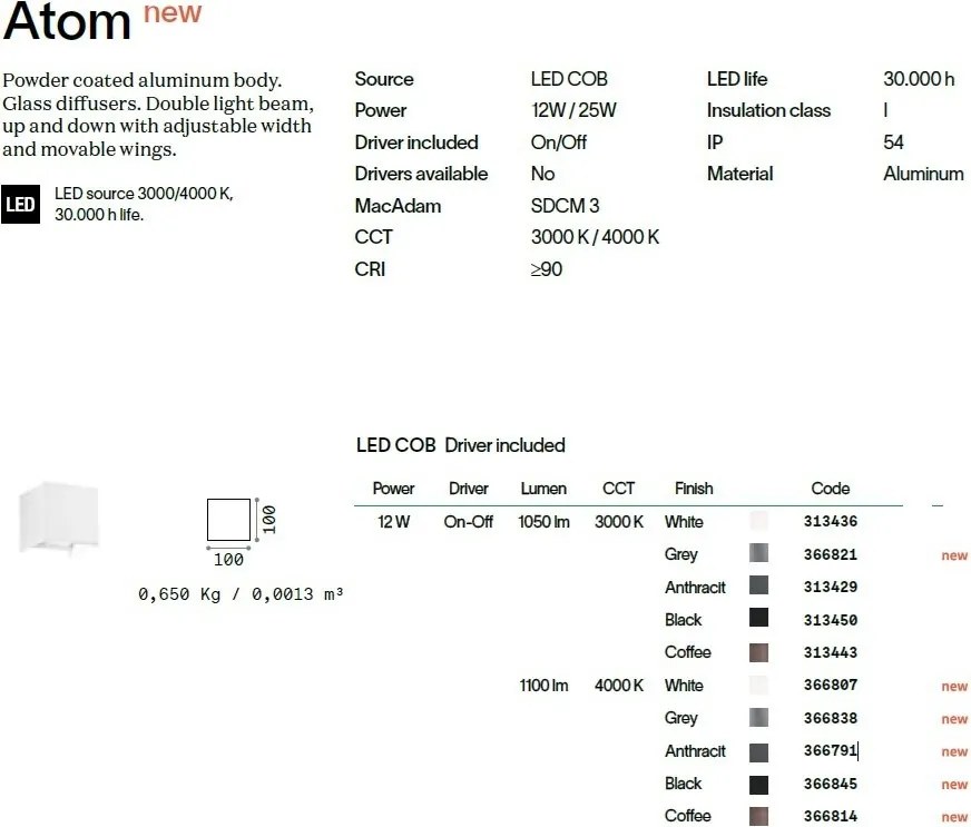Aplica LED exterior ambientala IP54 ATOM AP D10 BIANCO 4000K