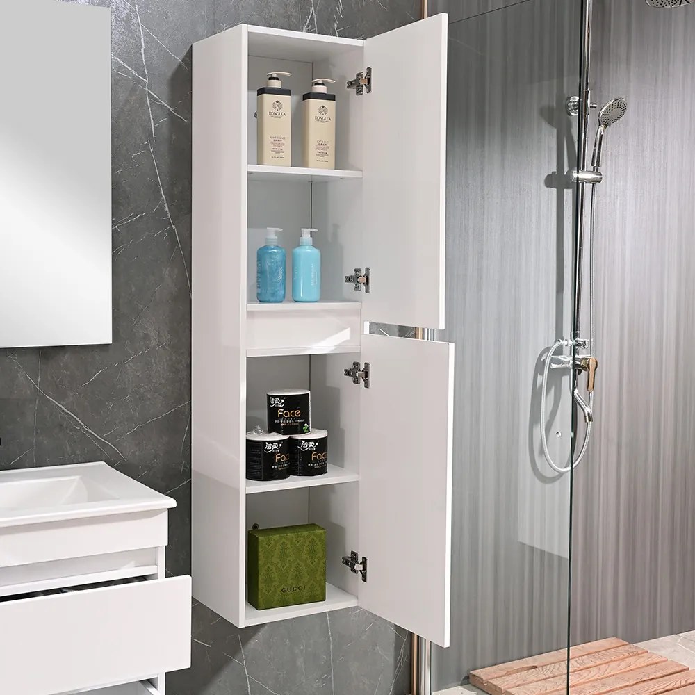 Mască de baie Cube 60 cu chiuvetă ceramică, 2 sertare, vopsită în alb lucios