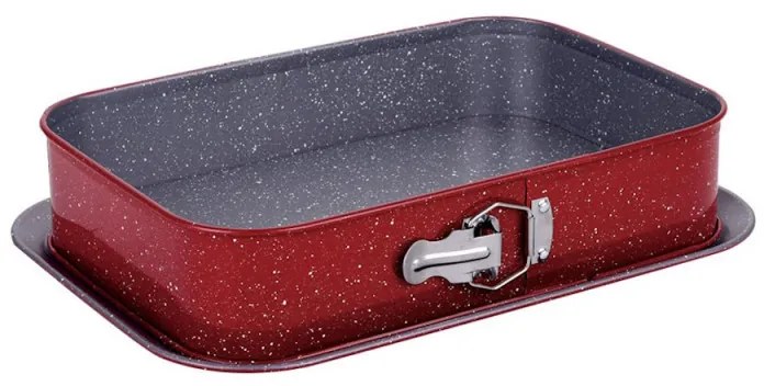 Tava de copt dreptunghiulara cu fund detasabil Oliver Voltz OV51223RH, 39x27 cm, Finisaj marmura, Rosu