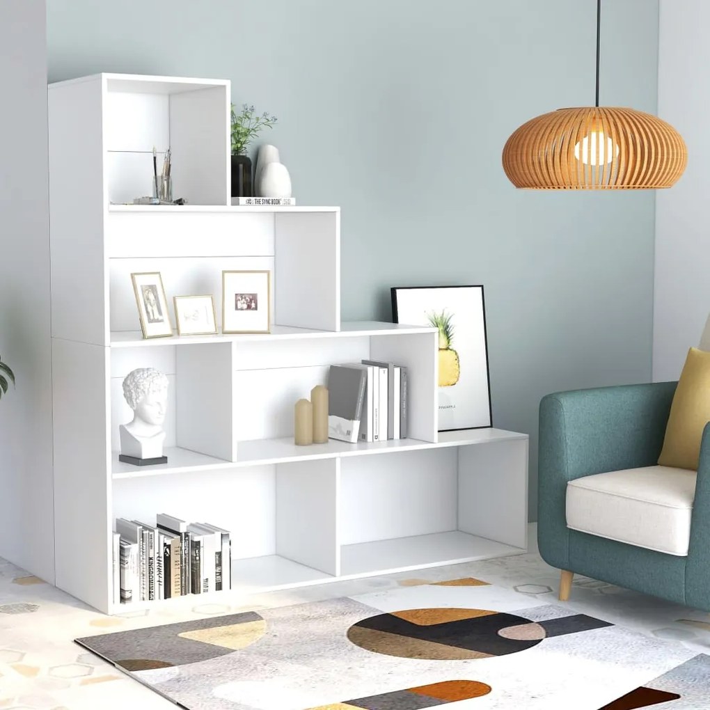 800657 vidaXL Bibliotecă/Separator cameră, alb, 155x24x160 cm, lemn prelucrat