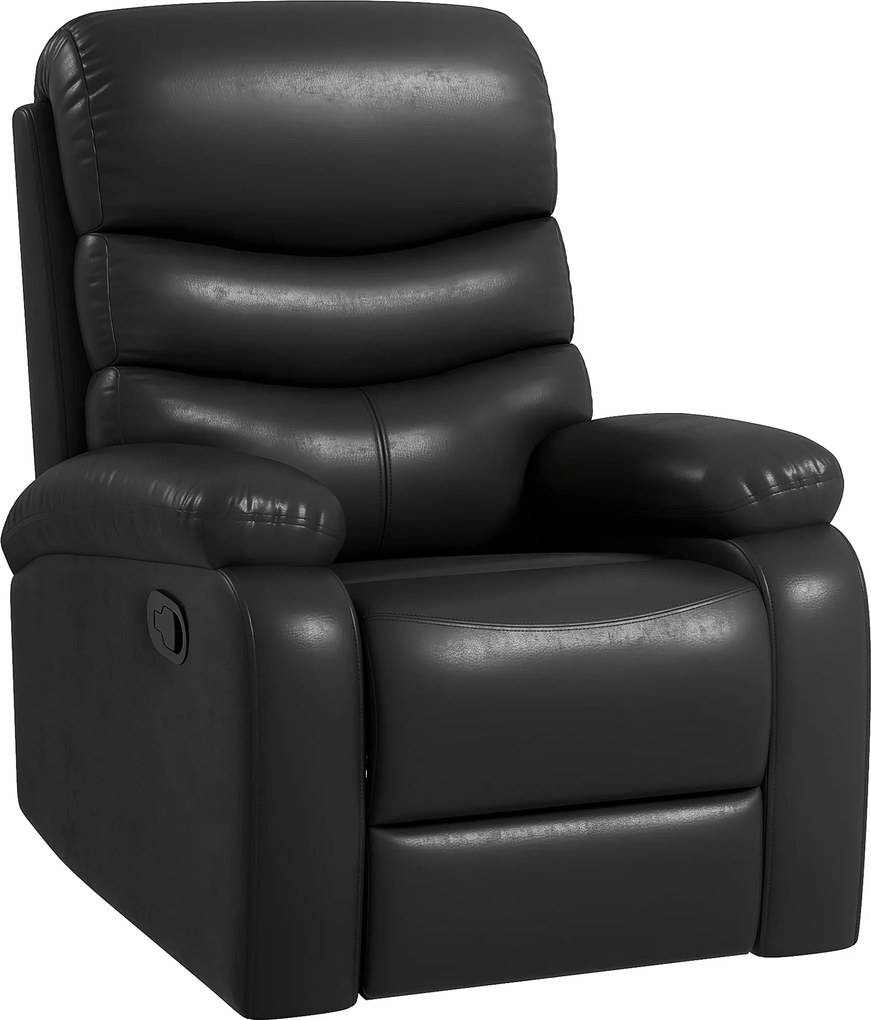 HOMCOM Fotoliu Rabatabil cu Suport pentru Picioare, Fotoliu Ergonomic din Piele Artificiala cu Capitonaj 81x90x105n cm, Negru | Aosom Romania