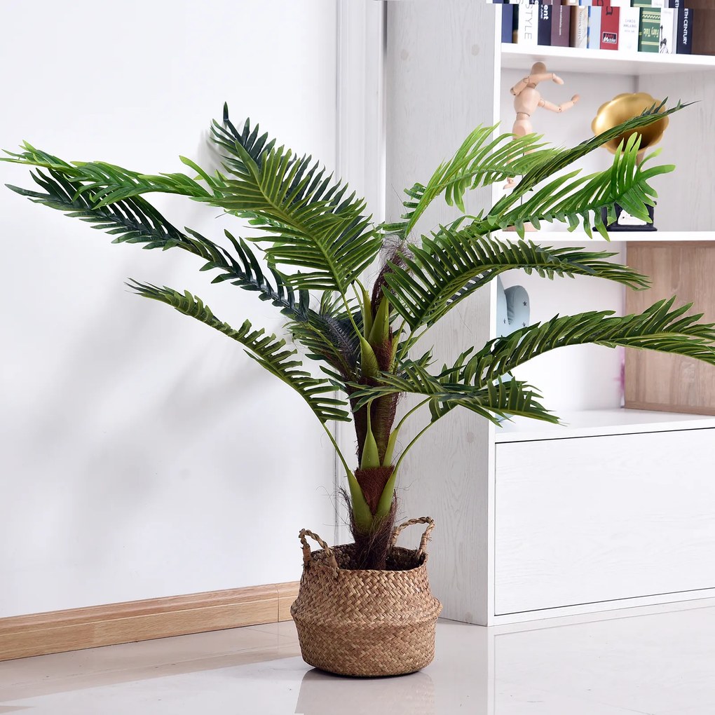 Outsunny Planta Artificiala Palmier Cycas Inaltime 123cm, Planta Artificiala cu Ghiveci Inclus, Decoratiune pentru Casa si Gradina | Aosom Romania