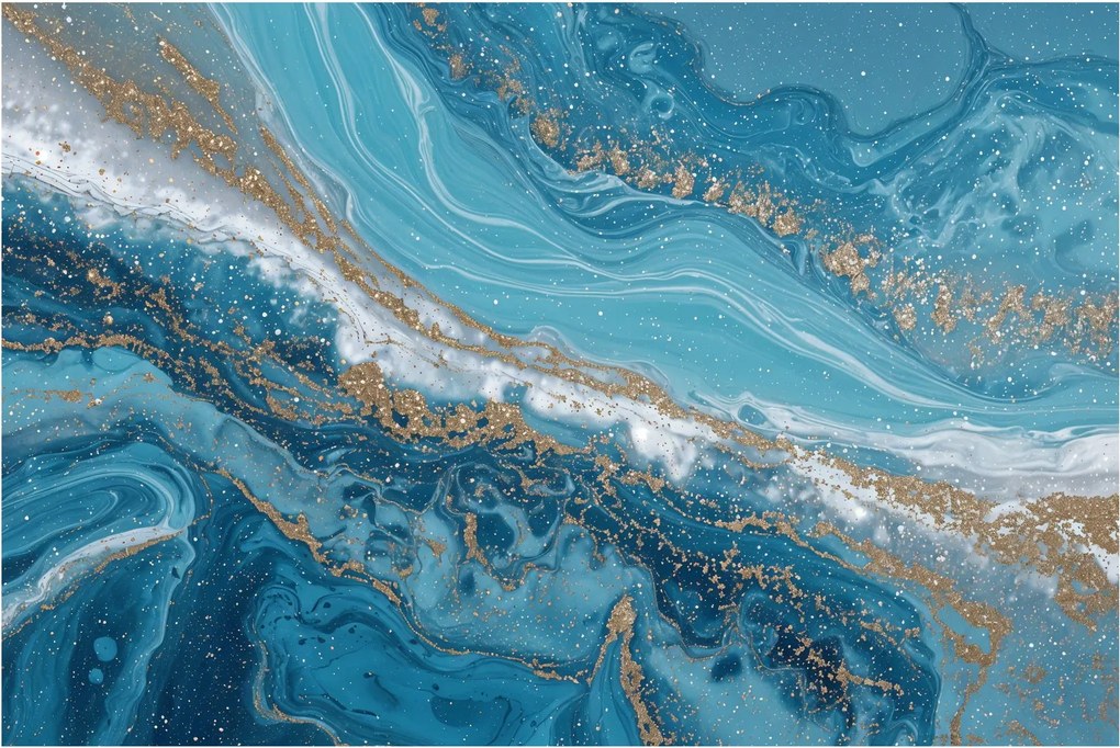 Tablou - Marmură bleu cu aur I. (90x60 cm)