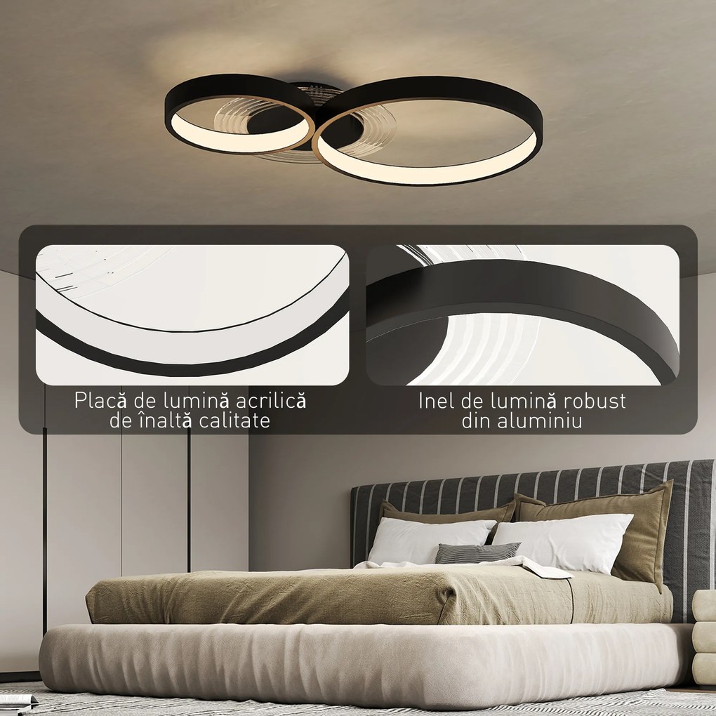 HOMCOM Lampă de tavan LED Modernă cu Intensitate Reglabilă, Putere 40W, Negru | Aosom Romania