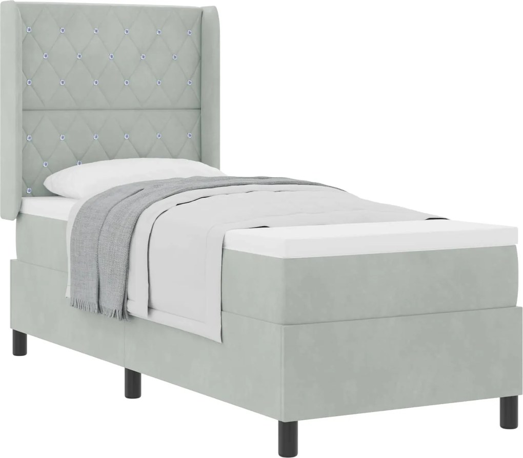 vidaXL Pat cu arcuri cu saltea Gri deschis 80 x 200 cm Catifea