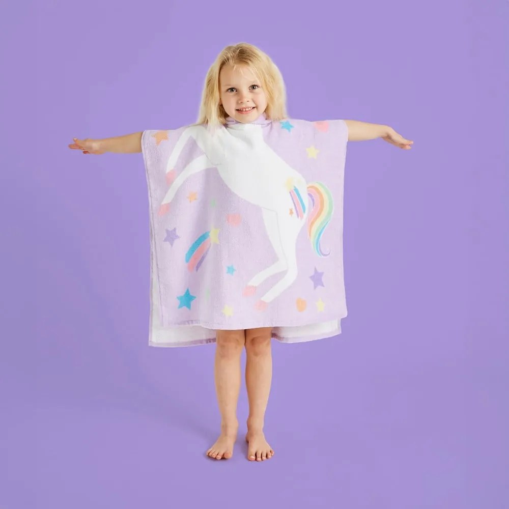 Poncho pentru copii mov din bumbac Unicorn – Catherine Lansfield