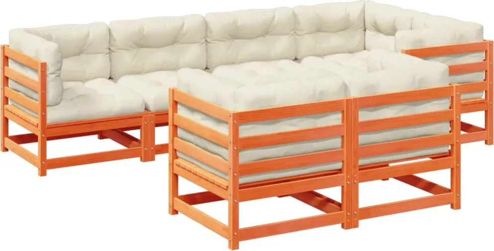 vidaXL Set canapele grădină cu perne, 7 piese, maro, lemn masiv de pin