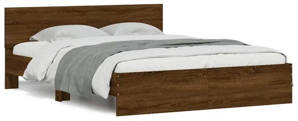 vidaXL Cadru de pat cu tăblie și LED, stejar maro, 150x200 cm
