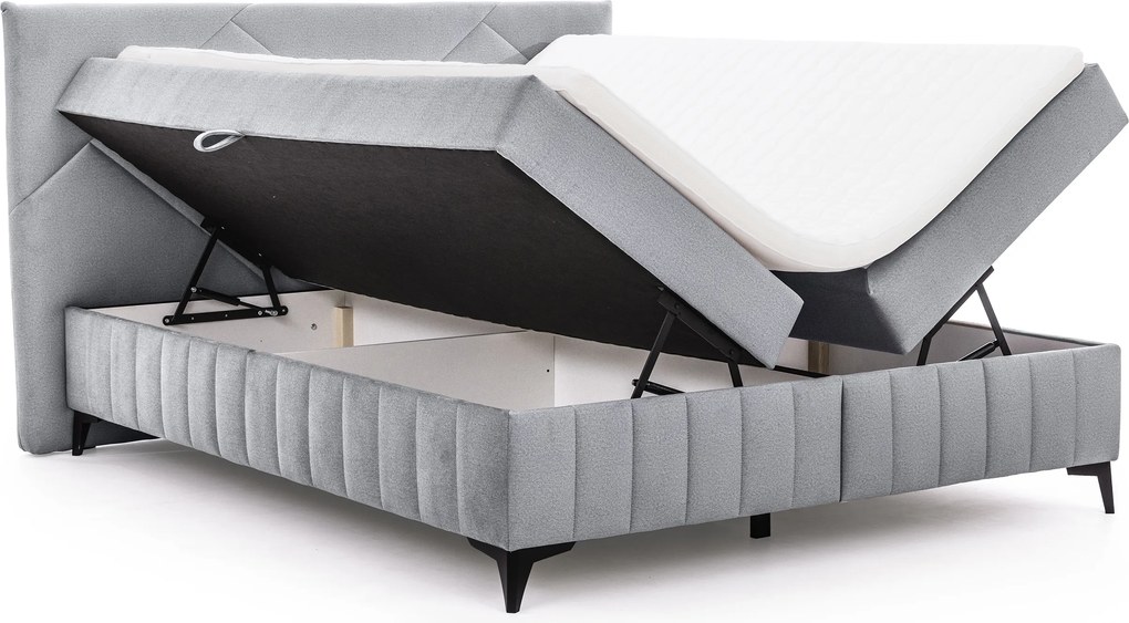 Pat boxspring Wasil 180x200 cu spațiu de depozitare - catifea cenușie hidrofobă Element 24