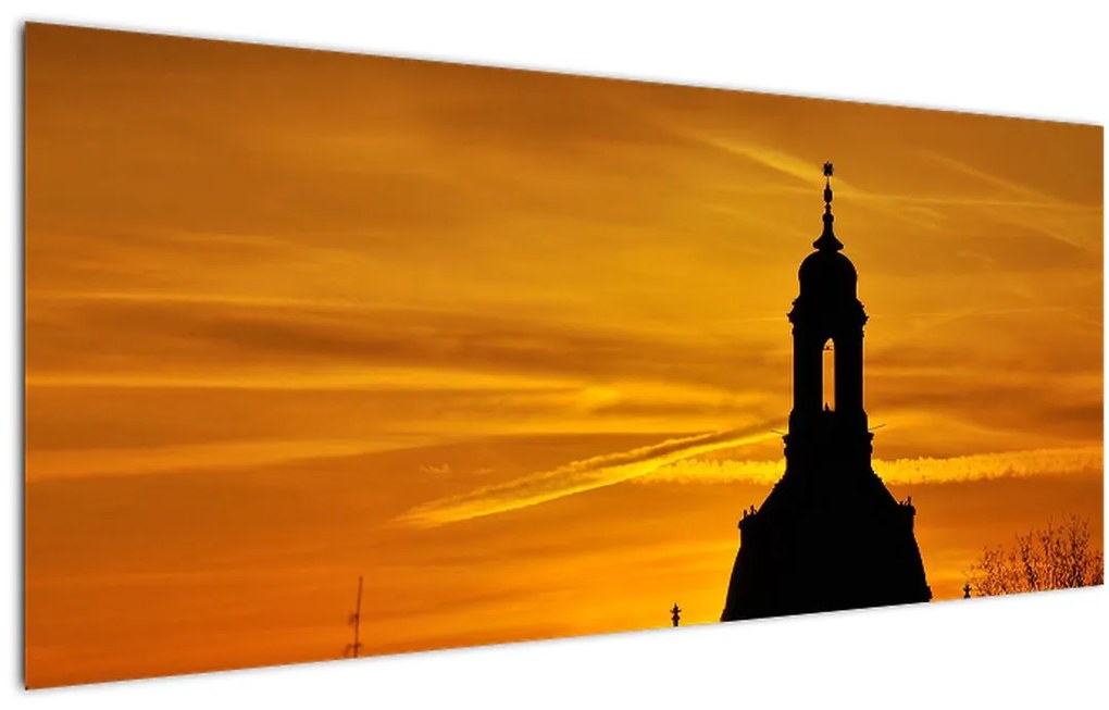 Tablou cu biserică în apus de soare (120x50 cm)