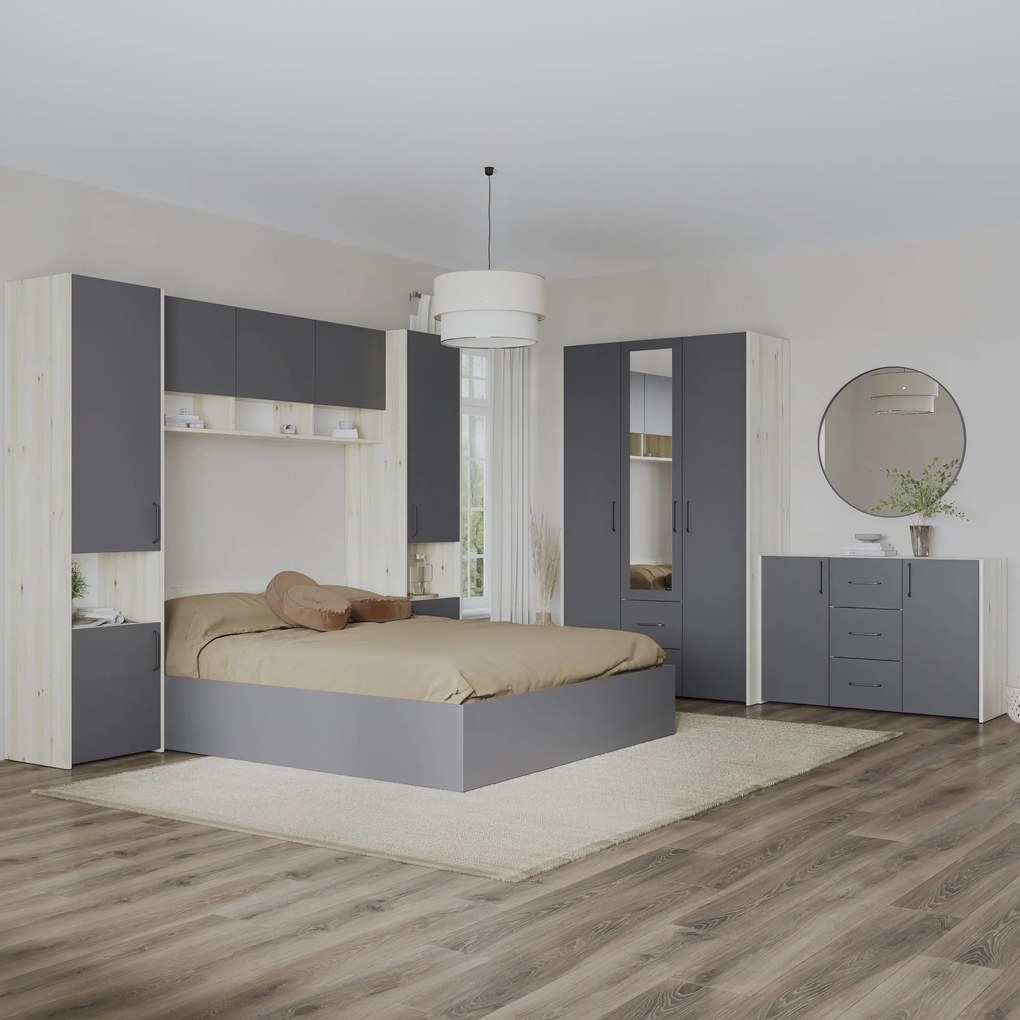 Set haaus V12, Pat 200 x 160 cm, Stejar Alb/Antracit