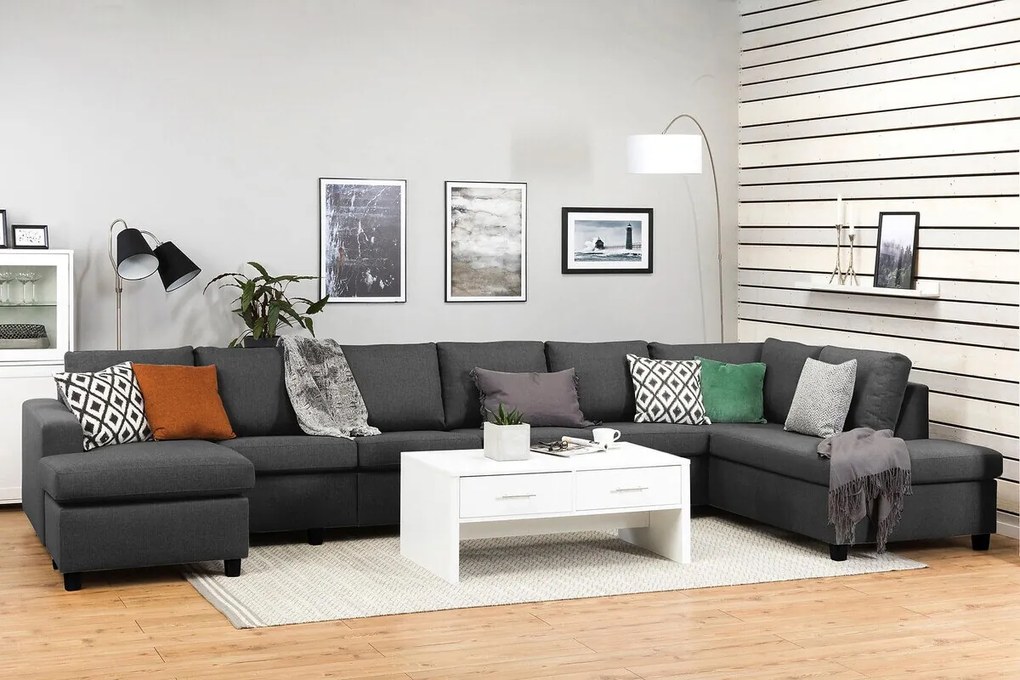 Colțar Scandinavian Choice C178Negru, Gri, 407x199x79cm, Picioare: Plastic