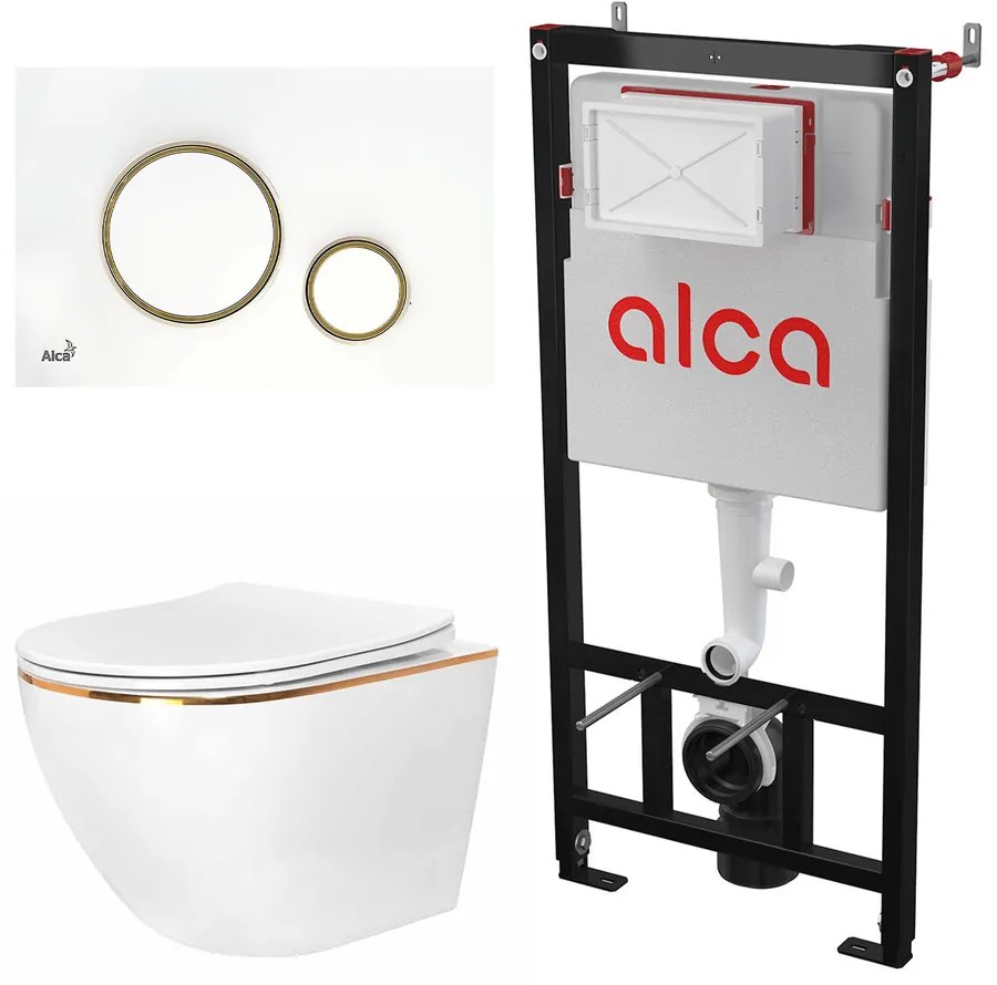Set rezervor WC cu cadru incastrat Alca AM101/1120 si clapeta M775 alb plus vas WC Rea Carlo cu capac softclose alb