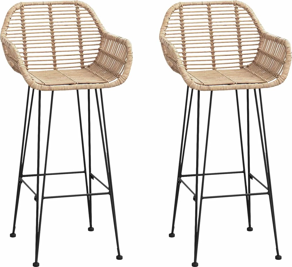vidaXL Scaun Bar 2 pcs natural 55 x 52 x 105 cm Ratan și Fier
