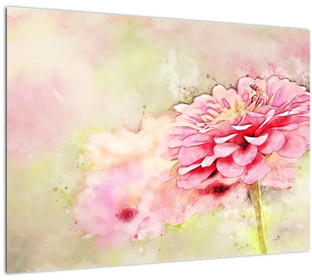 Tablou pe sticlă - Floare roz, aquarel (70x50 cm)