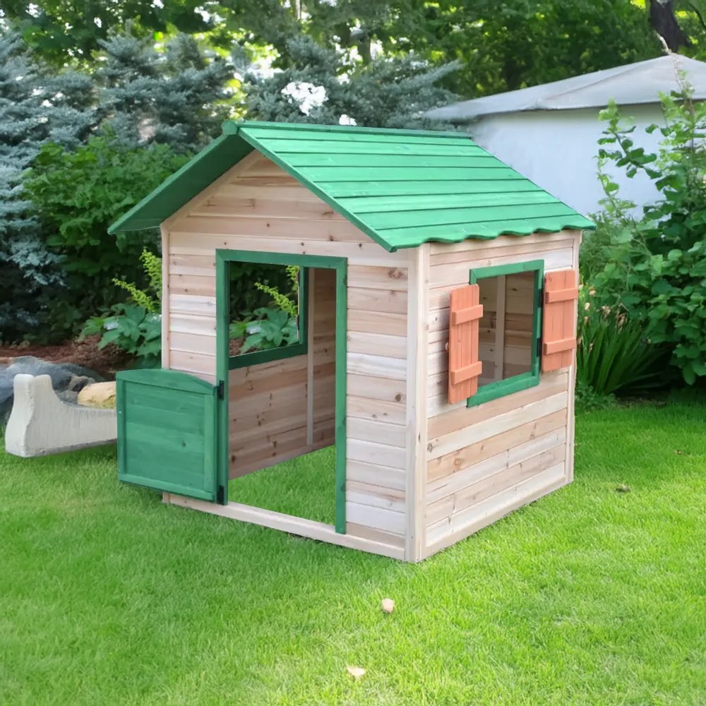 Căsuţă de grădină din lemn pentru copii, verde/naturală, UDIM