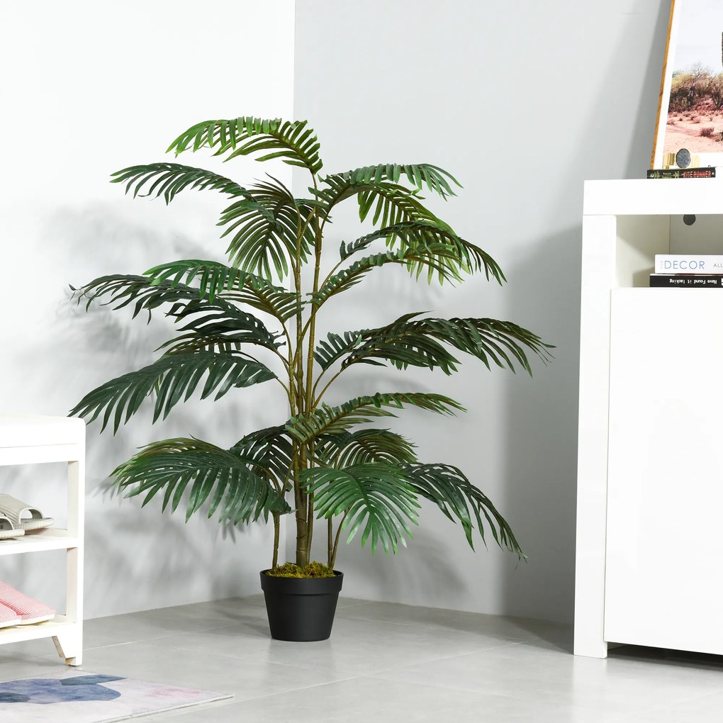 Outsunny Palmier Decorativ din Plastic cu 20 de Frunze, Plantă Artificială în Ghiveci pentru Interior și Exterior, Ф18x140 cm, Verde | Aosom Romania