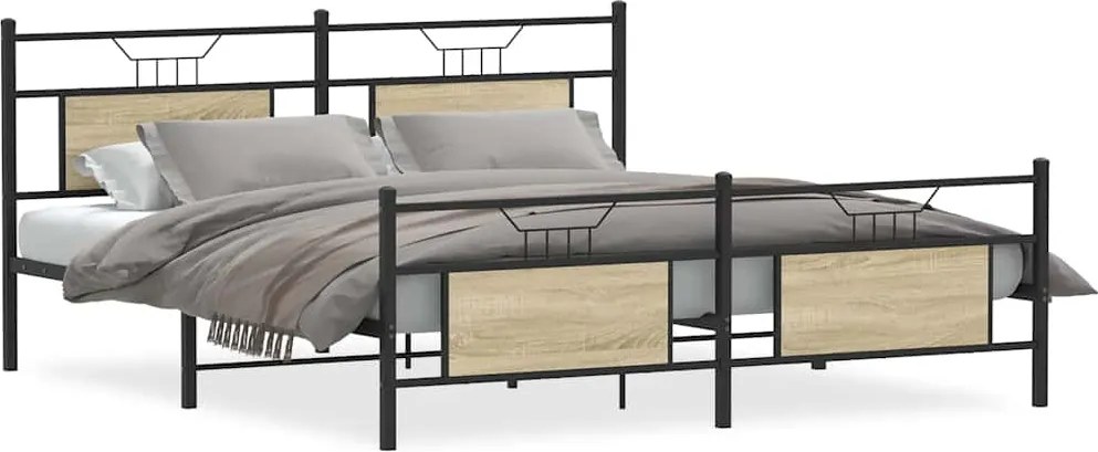 vidaXL Cadru de pat metalic fără saltea, stejar sonoma, 183x213 cm