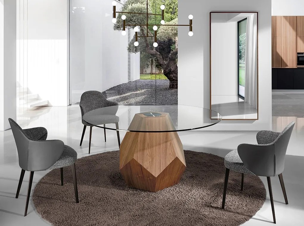 Masa rotunda eleganta design LUX Walnut Veneered 150cm