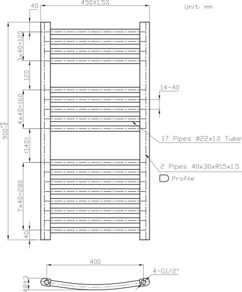 Novaservis - Radiator de baie tip scară 365W/230V 90x45 cm alb rotunjit