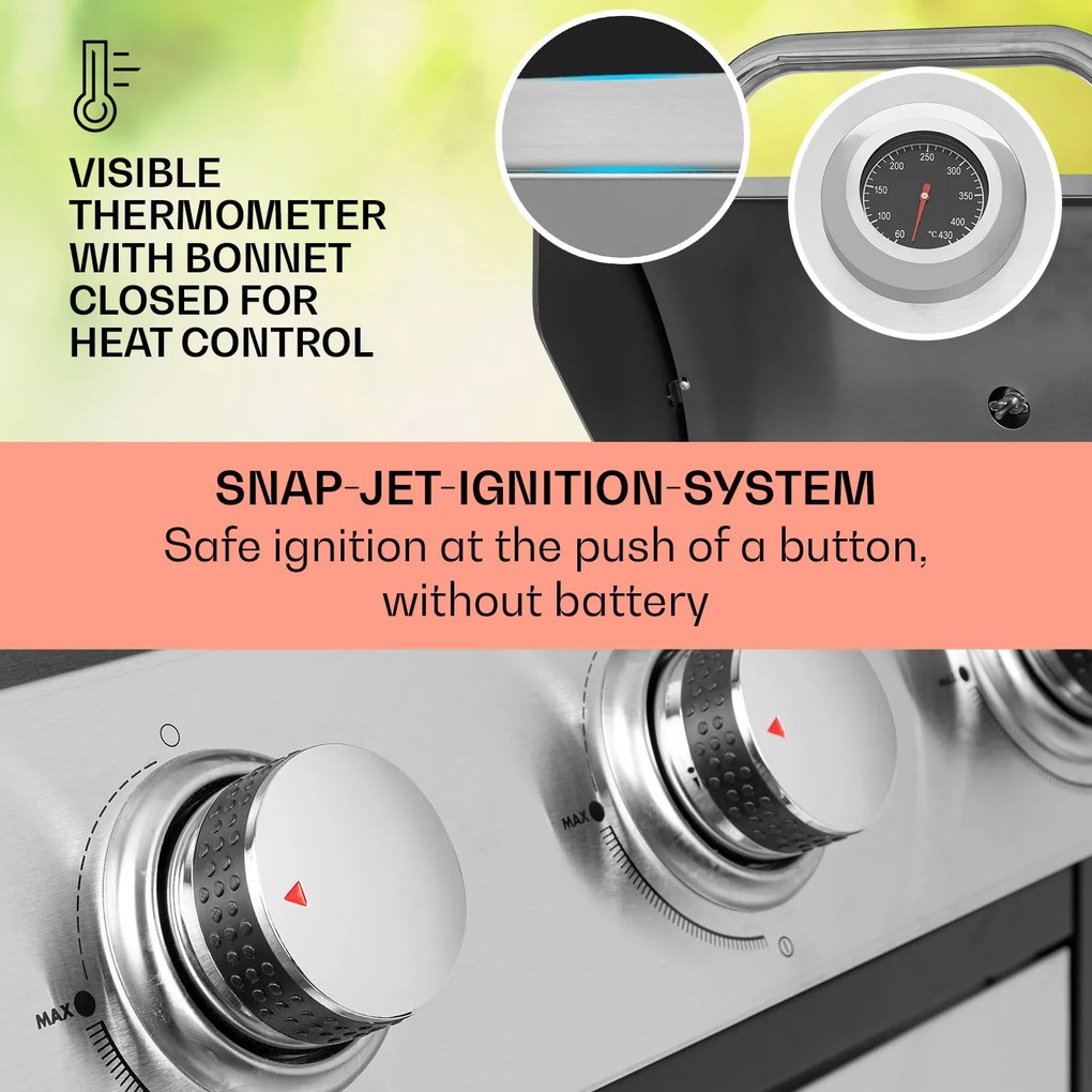 Tomahawk, grătar cu gaz, 3 arzătoare de 3,6 kW, 60 x 43,5 cm, grătar din oțel inoxidabil