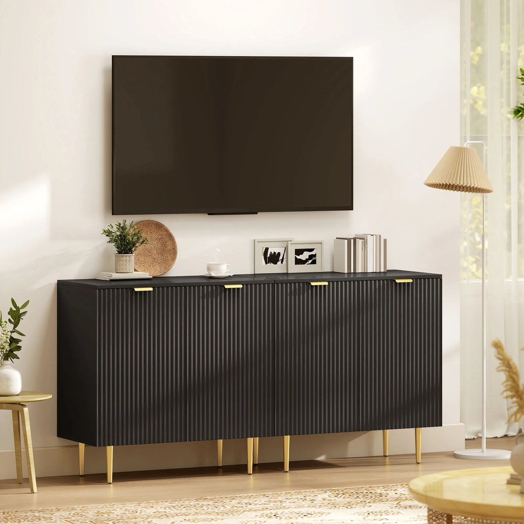 HOMCOM Bufet de bucătărie mobilier de depozitare cu 2 uși poliță reglabilă picioare metalice ridicate 80 x 40 x 80 cm negru | Aosom Romania