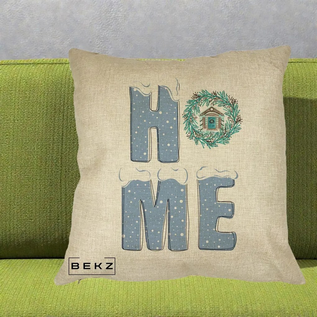 Perna Decorativa HOME Iarna cu Coroana, 40x40 cm, Crem, Husa Detasabila, Perna Inclusa, BEKZ®
