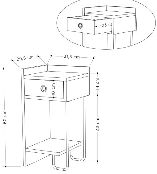Noptieră CACTUS 60x29,5 cm bej/neagră