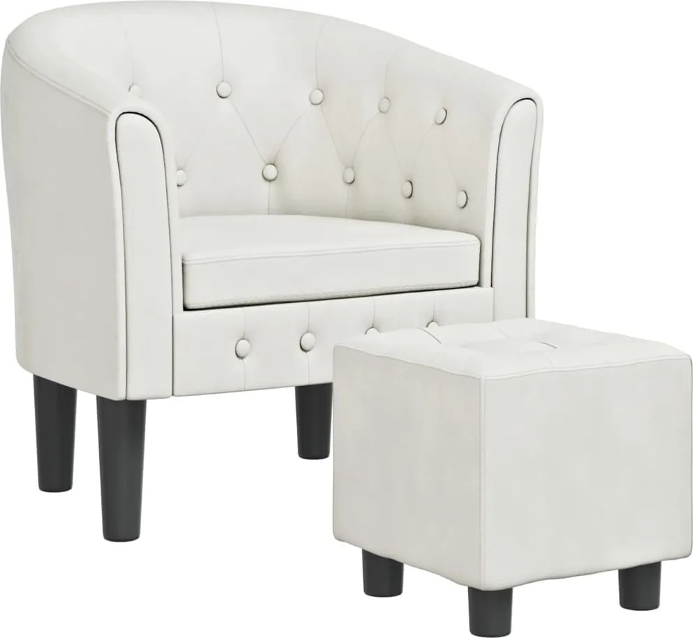 vidaXL Fotoliu tip cuvă cu taburet, alb, piele ecologică