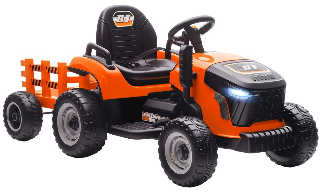 AIYAPLAY Tractor electric pentru copii, tractor cu șezut cu telecomandă, pornire blândă, pentru copii cu vârsta de 3-8 ani, Portocaliu | Aosom Romania