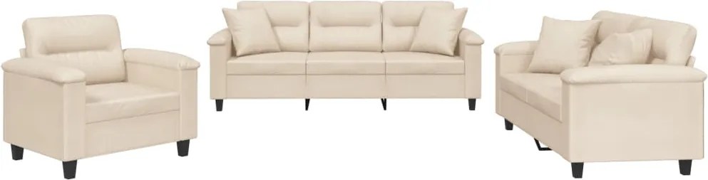 vidaXL Set de canapele cu perne, 3 piese, bej, microfibră