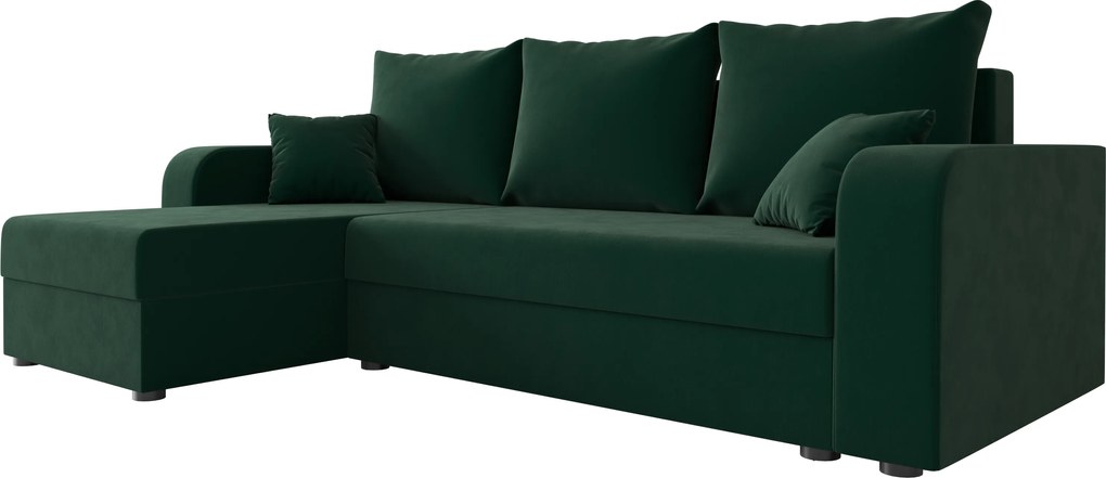 Set de coltar extensibil reversibil in forma de L VALERIO 238x140 cm, verde inchis + 2 perne GRATIS