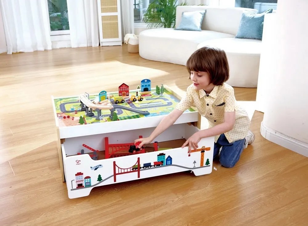 Masă de joacă Hape cu spațiu de depozitare și caleferată