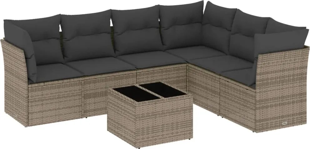 vidaXL Set canapele de grădină, 7 piese, cu perne, gri, poliratan